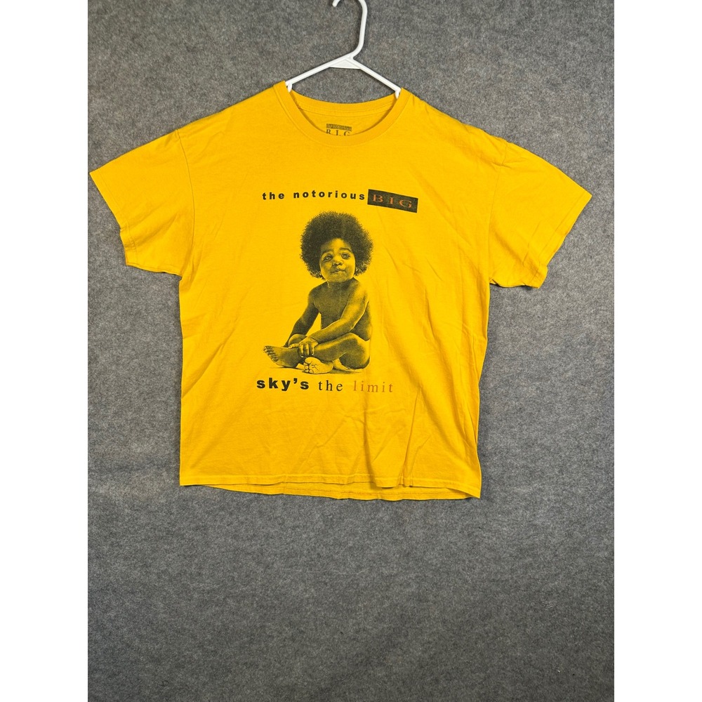 The Notorious BIG Skys the Limit Graphic T-Shirt Mens XL Yellow Hip Hop Rap‎ Tee